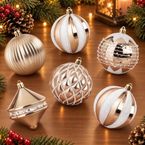 3.15 Inch White and Gold Christmas Ball Ornaments 12 Pack 80mm - Image 5