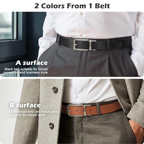 BESTKEE Men's Belt, Leather Reversible Belts For Men, For Gift Mens Casual Dress Jeans, One Reverse For 2 Sides（1 PACK）4