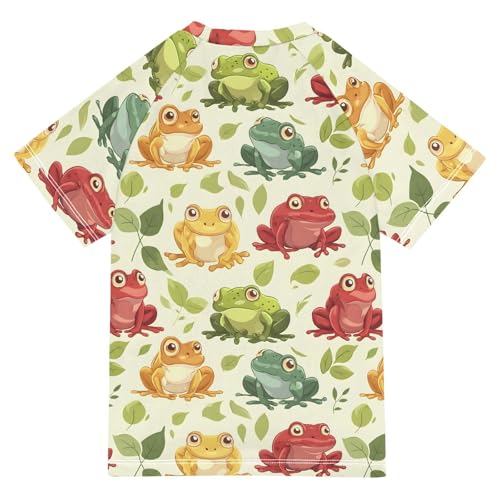 ALAZA Kids Rash Guard Girls Boys Toddler Swim Shirts Short Sleeve Frog in Red Yellow UPF 50+ 3T2