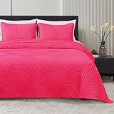Whale Flotilla Queen Quilt Set, Soft Lightweight Quilts Bedspreads Coverlet with Embossed Pattern, Bedding Sets with 2 Pillow Shams, Reversible Bed Cover for All Seasons, 96x90 Inches, Hot Pink