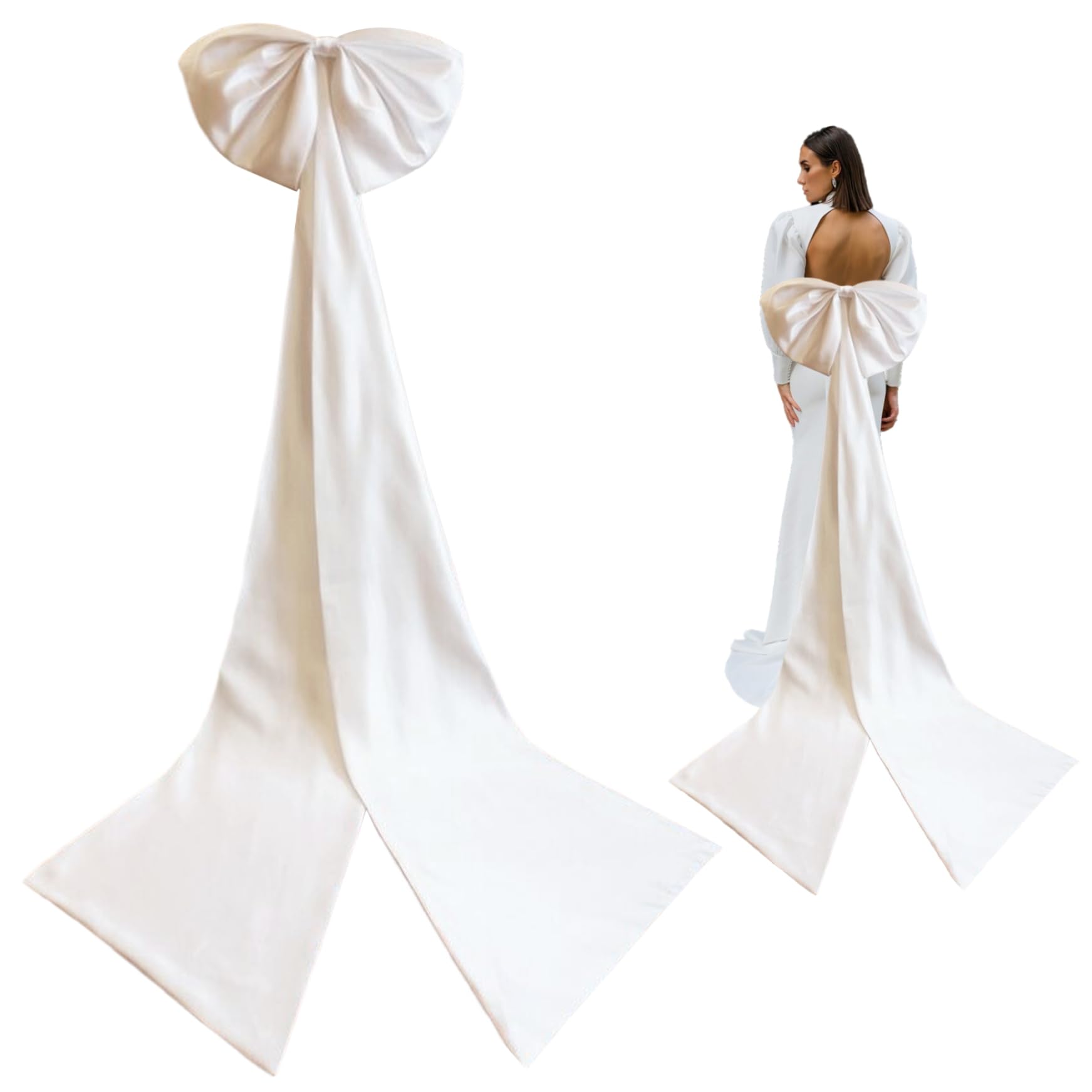 Big Bow für Kleid Satin Bogen für Brautkleider 67 '' Langer abnehmbarer Brautgürtel Doppelknoten Schärpe für Kleid für Braut Hochzeitszubehör