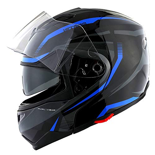 1Storm Motorcycle Street Bike Modular/Flip up Dual Visor/Sun Shield Full Face Helmet Storm