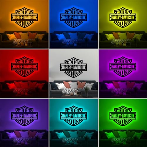 Harley Davidson LED Wall Sign - Garage Wall Light Decor- Harley Davidson Motorcycle Logo - Illuminated Garage Decor - LED Neon Sign - 16 RGB Color Lighting