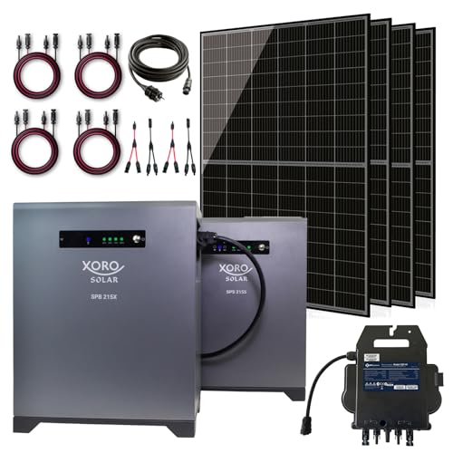 XORO SOLAR 1720W Balkonkraftwerk mit Speicher | SPS 2155 + SPB 215X Akku 4032Wh | 800W Wechselrichter | Plug & Play inkl. Kabel | 4X 430W Full Black Bifacial Solarmodule ohne Halterung