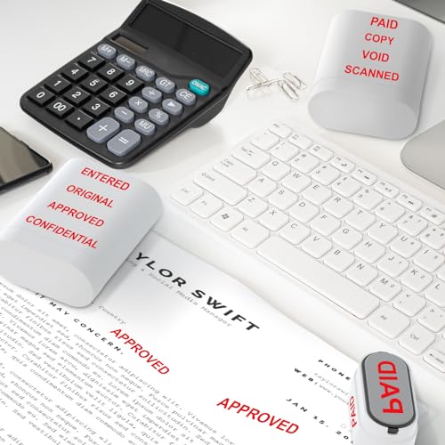 Image of Office Self-Inking stamp Set - Paid, Copy, Void, Scanned, Entered, Original, Approved, and Confidential Stamps - Red Ink