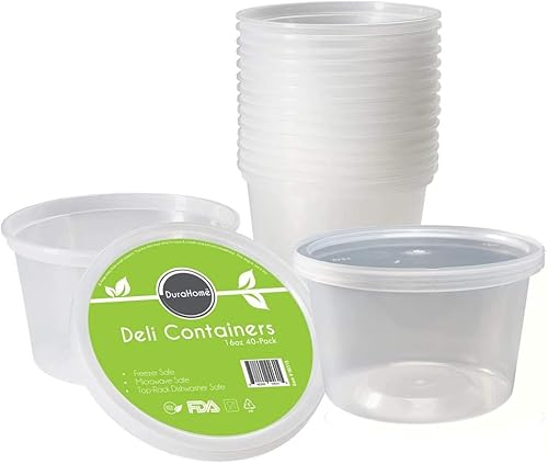 Miniatura 7 de DuraHome - Contenedores de delicatessen con tapas a prueba de fugas - Paquete de 40 recipientes de plástico transparente sin BPA para microondas de