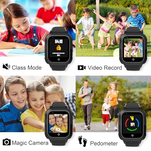 Image of wonlex Kids Smartwatches with SIM Card, 4G Kids GPS Tracker Whatsapp Line Real-time Calling Voice Message SOS Camera, Birthday Gifts for Girls Boys Aged 5-12(Black)