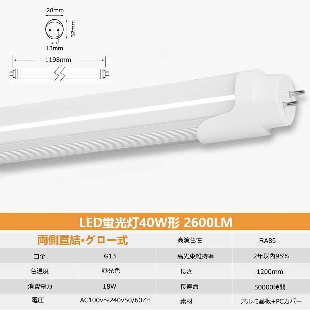 Amazon.co.jp: LED蛍光灯 40W形 直管 120cm 2300LM グロー式工事 Amazon.co.jp: LED蛍光灯 40W形 直管 120cm 2300LM グロー式工事
