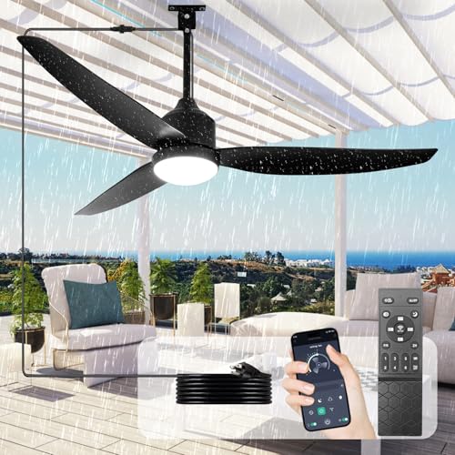 DINGLILIGHTING Outdoor Ceiling Fans for Patios: 52" Black Plug in
