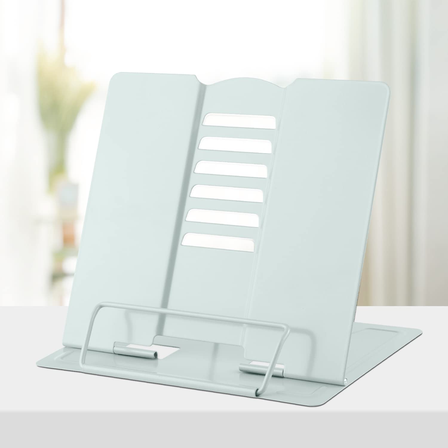 Honagu Book Stand Metal Desk Book Holder, Book Holders for Reading Hands Free, Adjustable Cookbook Documents Holder, Portable Bookstand for Music