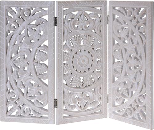 Meinposten Holzornament weiß 60x45 cm Fensterdeko Shabby Landhaus Mandala Holz Holzbild Ornament Paravant B-Ware