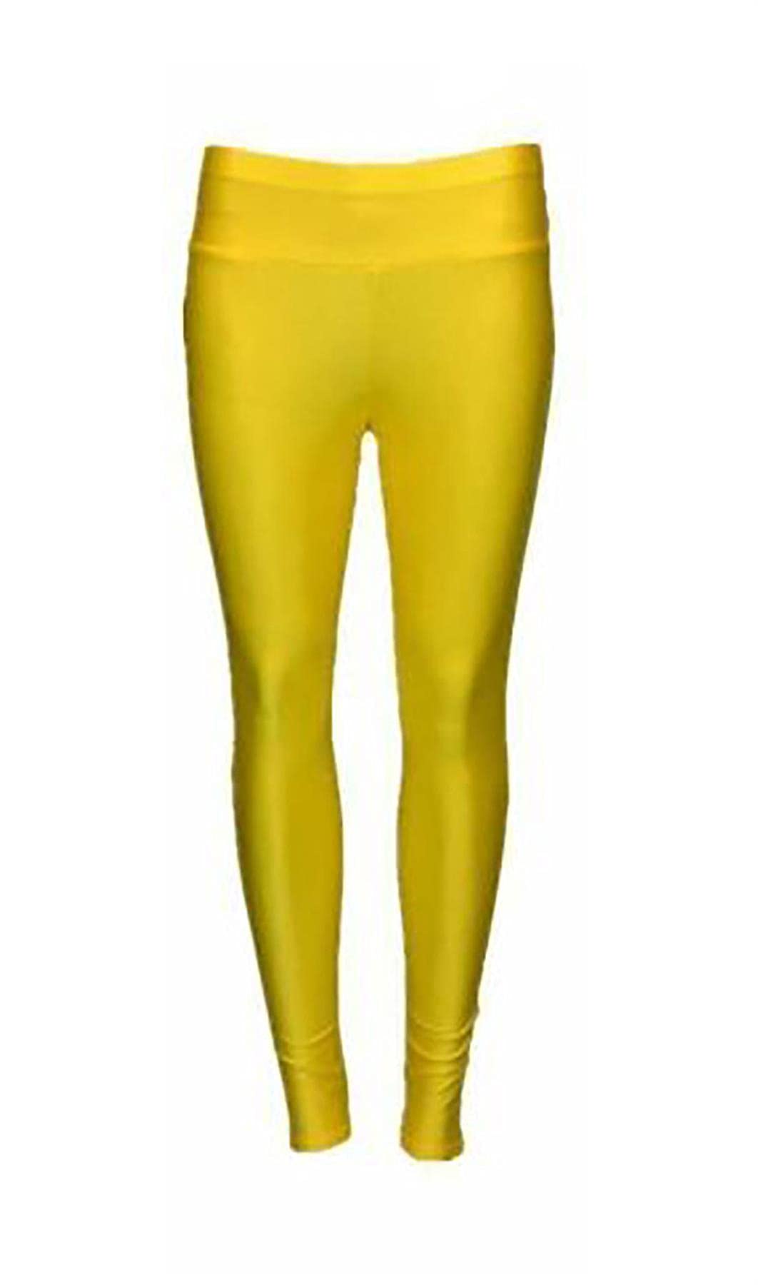FASHION 7STAR Womens High Waist Stretchy Disco Leggings Ladies Shiny Slim Fit Wet Look Tights Pants (Yellow UK 12-14)