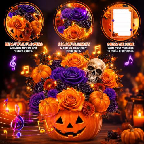 Image of APOTODITO Halloween Bouquet Card with Music and Lights, Halloween Card with Skeleton, Halloween Gifts for Men, Women, Spooky Musical Greeting Card