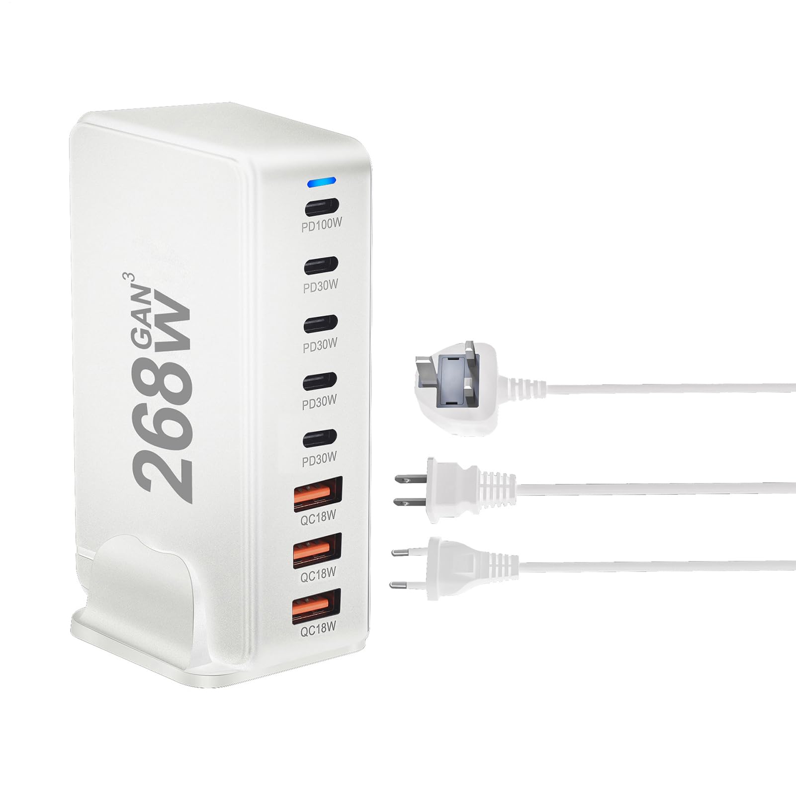 Caricatore a Ricarica Veloce Hub di Ricarica a 8 Porte | Caricatore USB C con da 268 Watt Per L'Uso In Casa, In Ufficio, In Viaggio, Per Telefoni, Tablet, Laptop E Altri Dispositivi