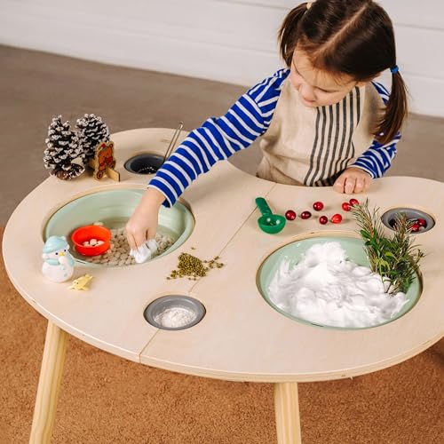 Image of ComfyBumpy Montessori Sensory Table for Toddlers – Multi-Play Wooden Activity Table with 5 Bins & Lids for Sand, Water & Toys | Easy-to-Clean Premium Wood with Angled Legs for Sturdiness