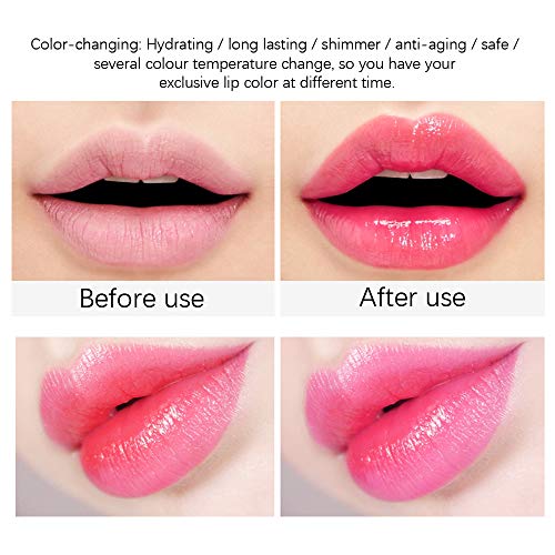 Ownest 6PCS Crystal Flower Jelly Lipstick Set, Long Lasting Nutritious Lip Balm Lips Moisturizer Magic Temperature Color Change Lipstick-Black - Thumbnail 7