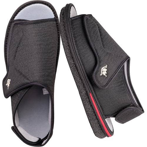 Mens Memory Foam Diabetic Slippers with Adjustable Closure, Extra Wide Comfy Warm Plush Fleece Arthritis Edema Swollen Diabetic House Shoes Machine Washable with Anti Slip Sole