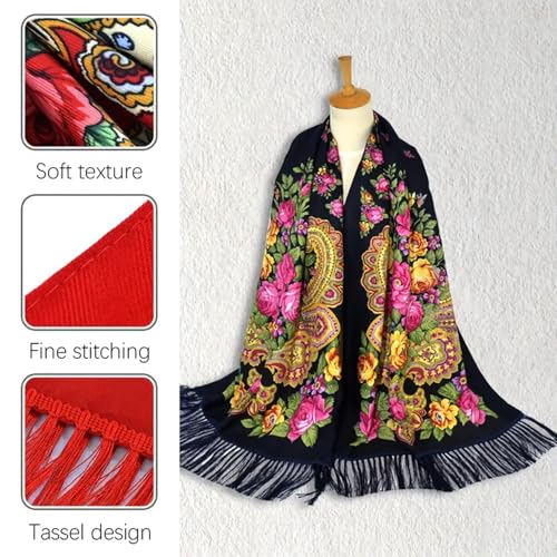 Russian Style Muffler Scarf Traditional Tassel Exotic Wrap Warm Soft Large Long Rectangular Shawl2