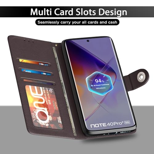 Image of Pikkme Flip Cover Leather Finish | Inside TPU with Card Pockets | Wallet Stand and Shock Proof | Complete Protection Button Flip Case for Infinix Note 40 Pro Plus 5G(Coffee)