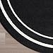 Nourison Essentials Indoor/Outdoor Solid Bordered Black Ivory 4' x Round Area Rug, Easy Cleaning, Non Shedding, Bed Room, Living Room, Dining Room, Backyard, Deck, Patio (4 Round)
