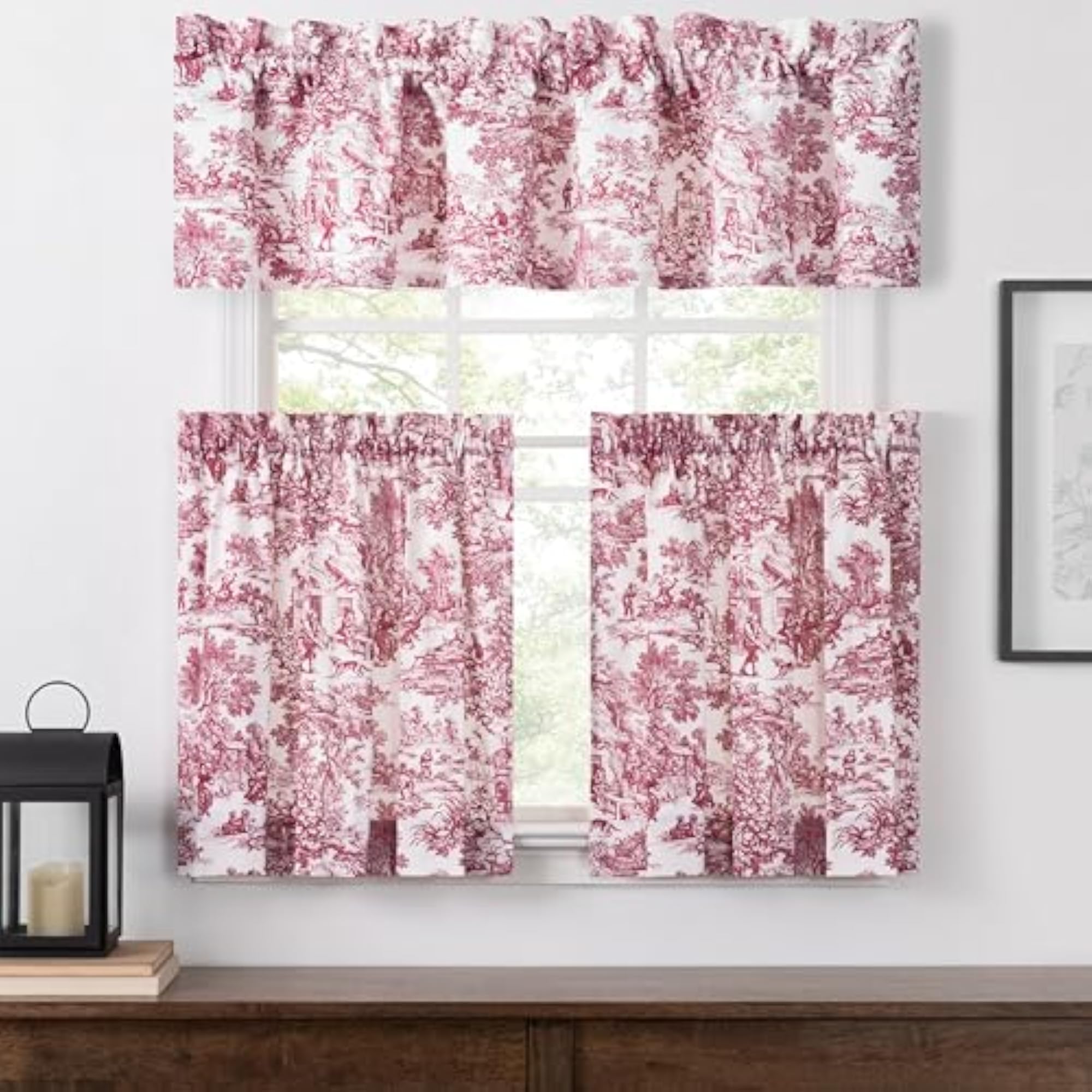 Victoria Park Toile Tailored Valence Window, Red