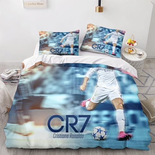 LSORU Ronaldo Beddengoedset, 3D-print, microvezel, dekbedovertrek, met ritssluiting en kussensloop voor de slaapkamer, zacht, comfortabel kingsize (220 x 240 cm)