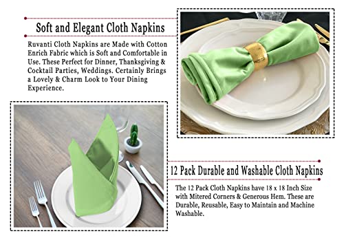 Image of Ruvanti Cloth Napkins Set of 12, 18x18 Inches Napkins Cloth Washable, Soft, Durable, Absorbent, Cotton Blend. Table Dinner Napkins Cloth for Hotel, Lunch, Restaurant, Wedding Parties - Light Green