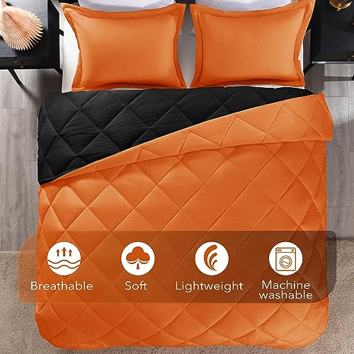 Image of downluxe California King Comforter Set - Orange and Black Cal King Comforter Set, Soft Bedding Sets for All Seasons - 3 Pieces - 1 Comforter (104 inchx96 inch) and 2 Pillow Shams(20 inchx36 inch)