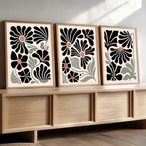 Image of kotart Abstract Botanical Art Home Decoration Painting | Floral Paintings With Frame For Living Room Bed Room Hotel Wall Decor Digital Reprint Set of 3 (19X25 inch)