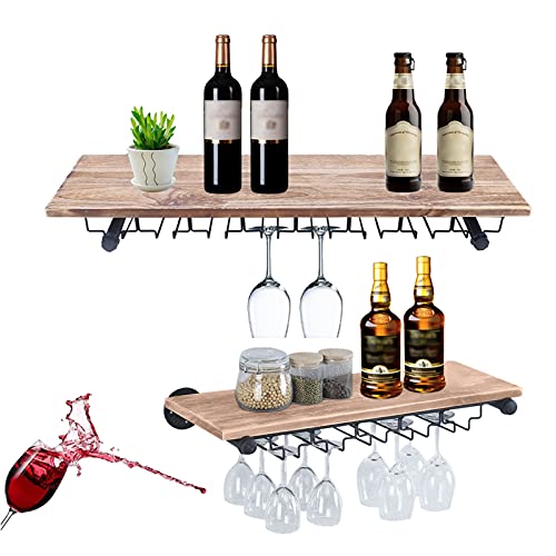 NiYouuStone Étagère à vin en bois avec support pour verre - Style rétro, 24po Cover