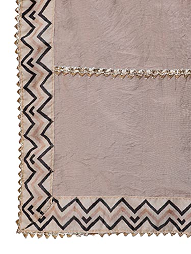 Image of ishin Women's Silk Peach Zari Embroidered A-Line Kurta set With Sharara And Dupatta