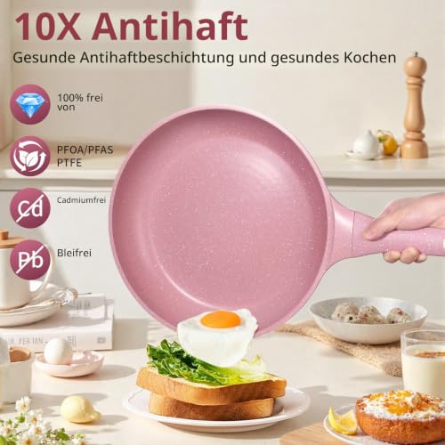 DYGG Antihaft Bratpfanne 20 cm mit Glasdeckel-pfanne 20 cm Rosa – Ansicht 4
