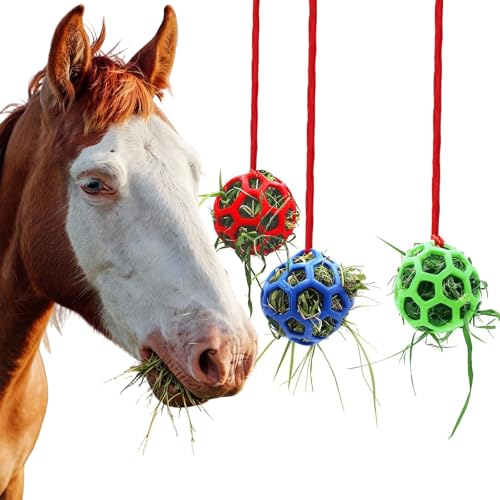 xolear 3 Pièces Balles à Foin pour Chevaux, Jouet D'alimentation Lent de Corde Suspendue, Mangeoire Foin Cheval, Adatto per Erbivori Come Bovini, Cavalli e Pecore, può Alleviare lo Stress