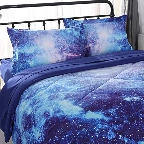 Wowelife Galaxy Comforter Full Size, Blue And Purple Galaxy Bed Set Colorful, 5 Piece Bedding Set With Print Comforter #TOP1