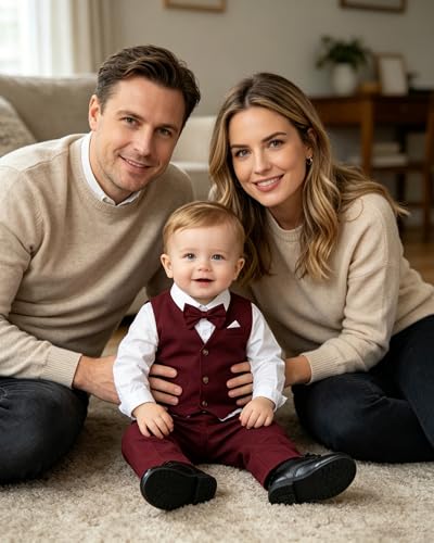 Image of SANGTREE Boys Suit Cotton Linen Formal Set Baby Boy Dress Clothes Gentleman Wedding Ring Bearer Outfits, 3 Months - 9 Years