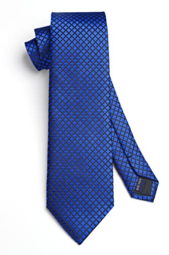 Image of HISDERN Mens Ties Set Stripe Plaid Ties for Men and Pocket Square Cufflinks Formal Silk Necktie Wedding Business