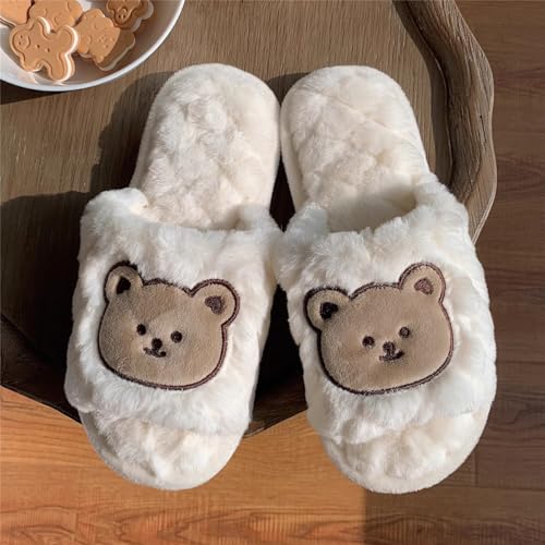 ZQW Women's Cute Bear Fuzzy Slippers Non-Slip Lightweight Indoor House Slides Slip On Comfy Cozy Animal Shoes Fall Winter4