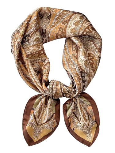 SOLY HUX Women's Vintage Satin Silk Square Scarf Geo Print Bandana Hair Band Head Scarfs