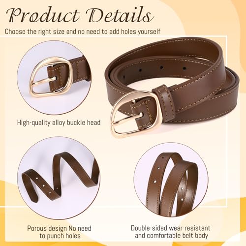 Women Leather Belt for Jeans Pants, 2 Pack Casual Waist Belt with Gold Buckle Fashion Ladies Waist Belt for Dresses,Jeans,and Shorts3
