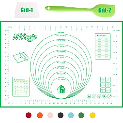 Nifogo Tapis de Cuisson Patisserie en Silicone Anti-adhésif Réutilisable avec Mesure Convient Pourles Fondant Pâte Gâteaux Tartes 60 x 40 cm (Vert?