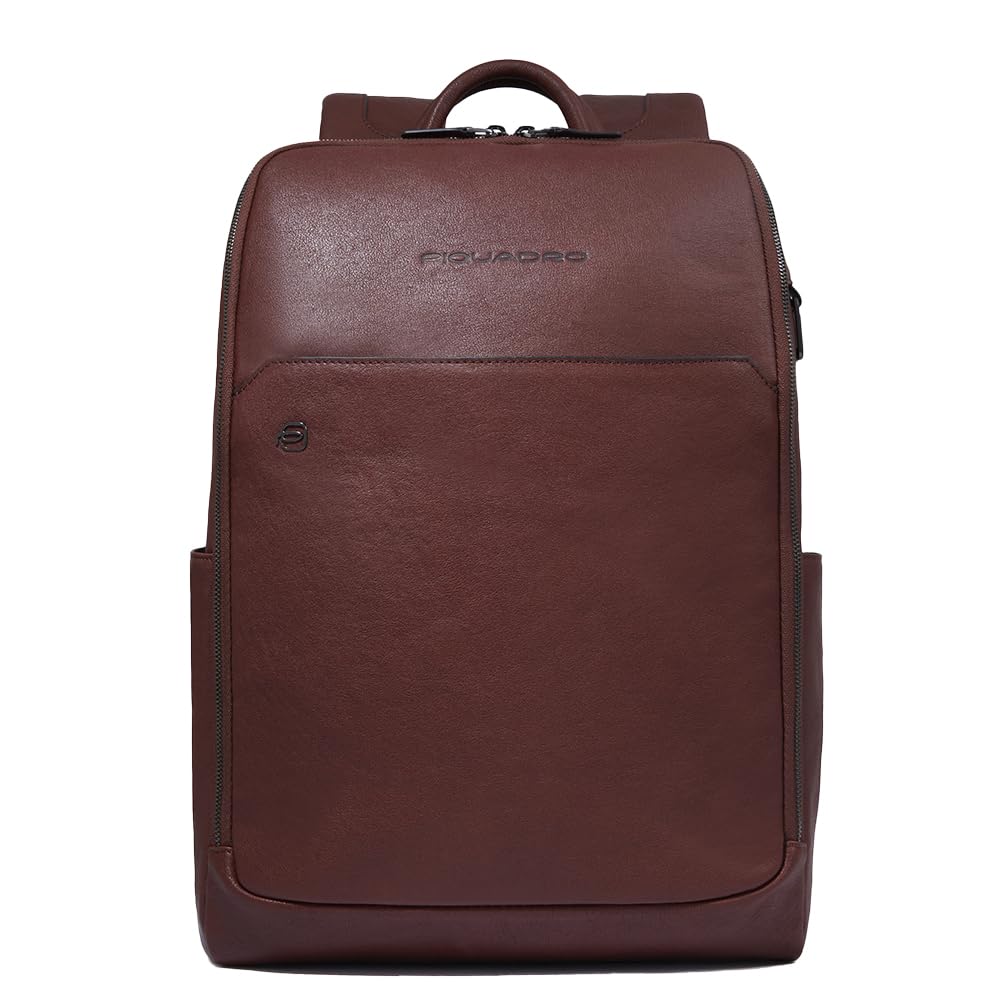 PIQUADRO - Zaino Porta PC 15,6" in Pelle - Uomo - Colore Cuoio | Spallacci imbottiti, Vani organizzati, Business, Viaggio, Elegante e Professionale