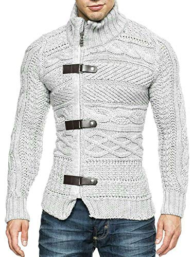 Hestenve Mens Cable Knitted Cardigan Sweater Turtleneck Long Sleeve Zipper Winter Sweaters