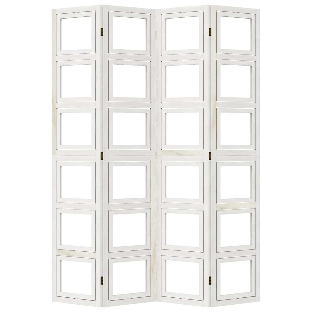 Paravento in legno massello di paulownia, 4 pezzi, paravento pieghevole, 140-145 cm di larghezza x 200 cm di altezza, bianco, per soggiorno e ufficio