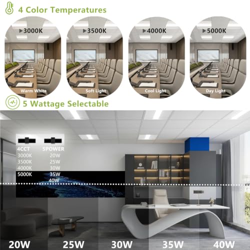 Image of Cortelco 2x2 LED Troffer Light,4 Colo Options 3000K-5000K,40W /35W /30W /25W /20W,Up to 6000 Lumens,0-10V Dimmable Drop Ceiling Panel,100-277V,ETL & DLC Listed,Commercial Grade,4 Pack