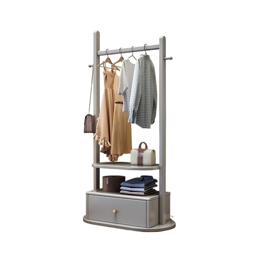 AILIUXIAOYAN Coat Rack Solid Wood Multifunctional Floor-standing Coat Rack Simple Clothes Rack Storage Cabinet Integrated Living Room Floor Storage Cabinet(Grey,L)