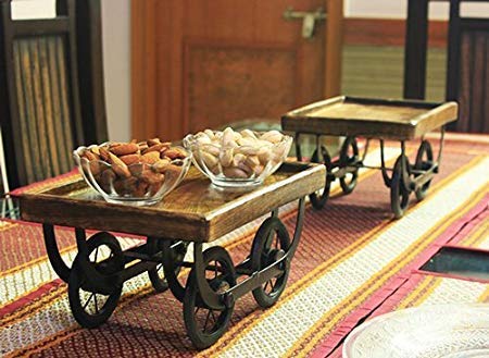 Image of Wood Serving Platter for Dining Table /Thela Trolley | Breakfast, Tea Serving, Table Decor | Decorative Multipurpose Tray for Storage, Rectangular