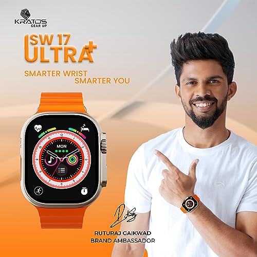 Image of Kratos SW17 Ultra+ Smartwatch with 1.96 inch Touch Display, Advanced BT Calling, Wireless Charging Smart Watch, Voice Assistant, 100+ Sports Modes, Rotating Crown, Metallic Body, IP67, Heart Rate, SpO2