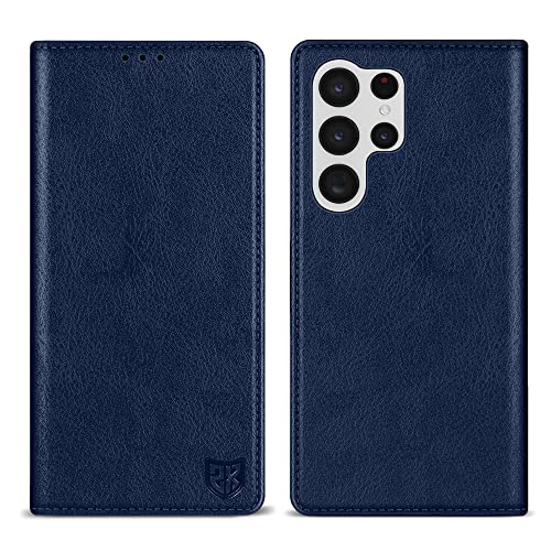 Image of ZZXX Samsung Galaxy S22 Ultra 5G Wallet Case, RFID Blocking Card Slot Stand, Soft Leather, Blue-6.8 inch