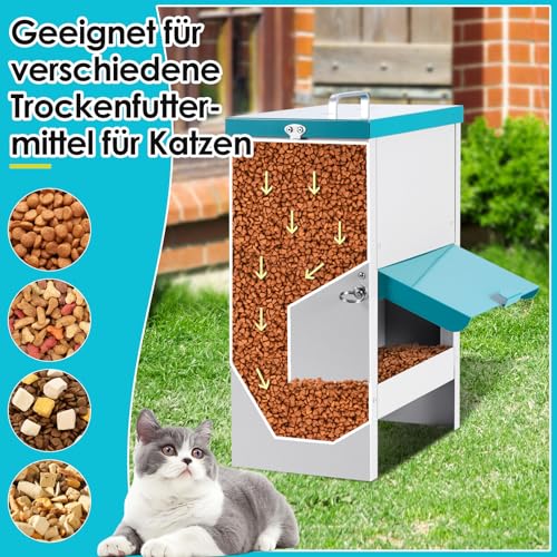 MUYIRTED Futterautomat für Mehrere Katze, 10L Futterspender Katze Trockenfutter, Metall, Regendicht, Hochbeiniger Katzennapf