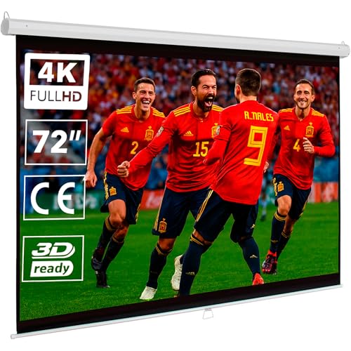 Pantalla para proyector Manual 72' Pulgadas, Luxscreen, Área Visible Blanca 140 x 105cm, Requiere un Espacio de instalación de 153cm, Instalación a Pared ó Techo